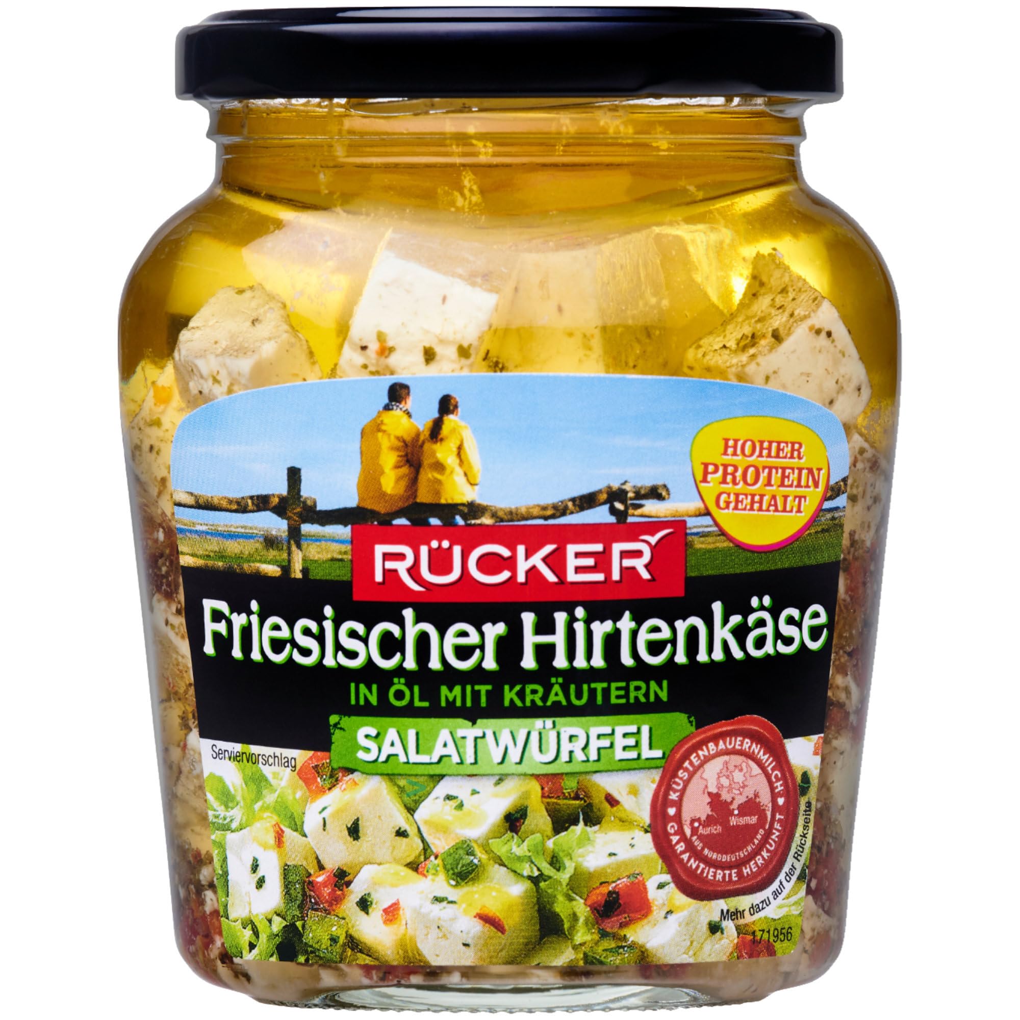 usy Bundle für Rücker Frisischer Hirtenkäse Salatwürfel in Öl mit Kräutern 6er Pack (6x300g Glas) + usy Block
