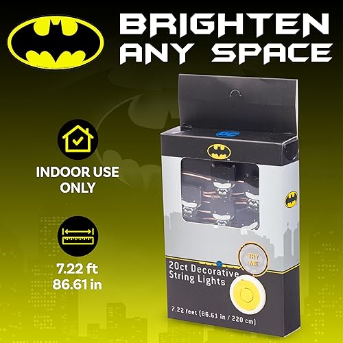 Miniatura 2 de Silver Buffalo DC Comics Batman Chibi Luces Decorativas de Cadena de 20 Unidades, 7 Pies de Largo, Funciona con Baterías (Baterías No Incluidas),