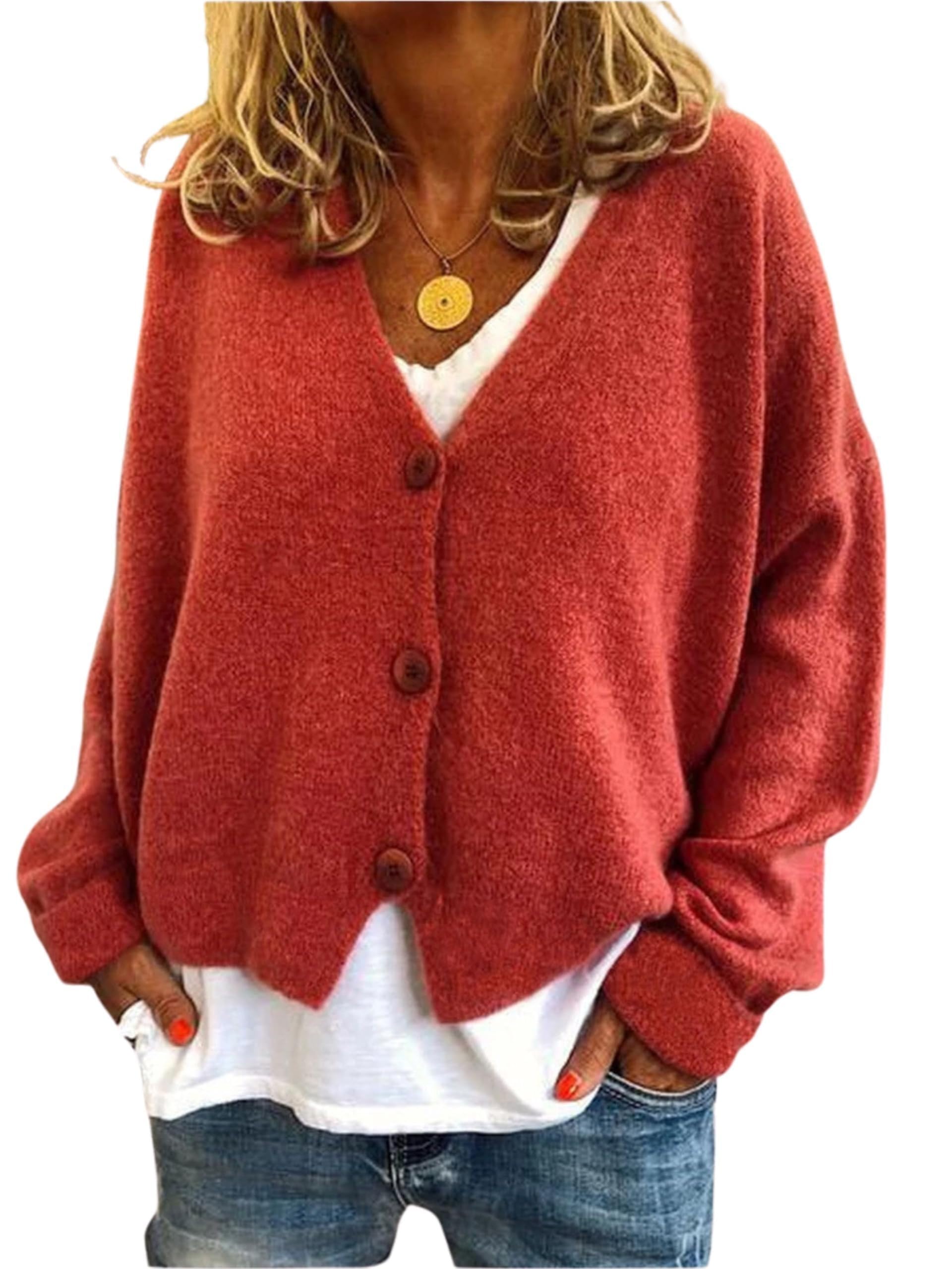 Womens V-Neck Cardigan Lightweight Knit Button Down Fall Sweater Casual Soft Open Front Sweater
