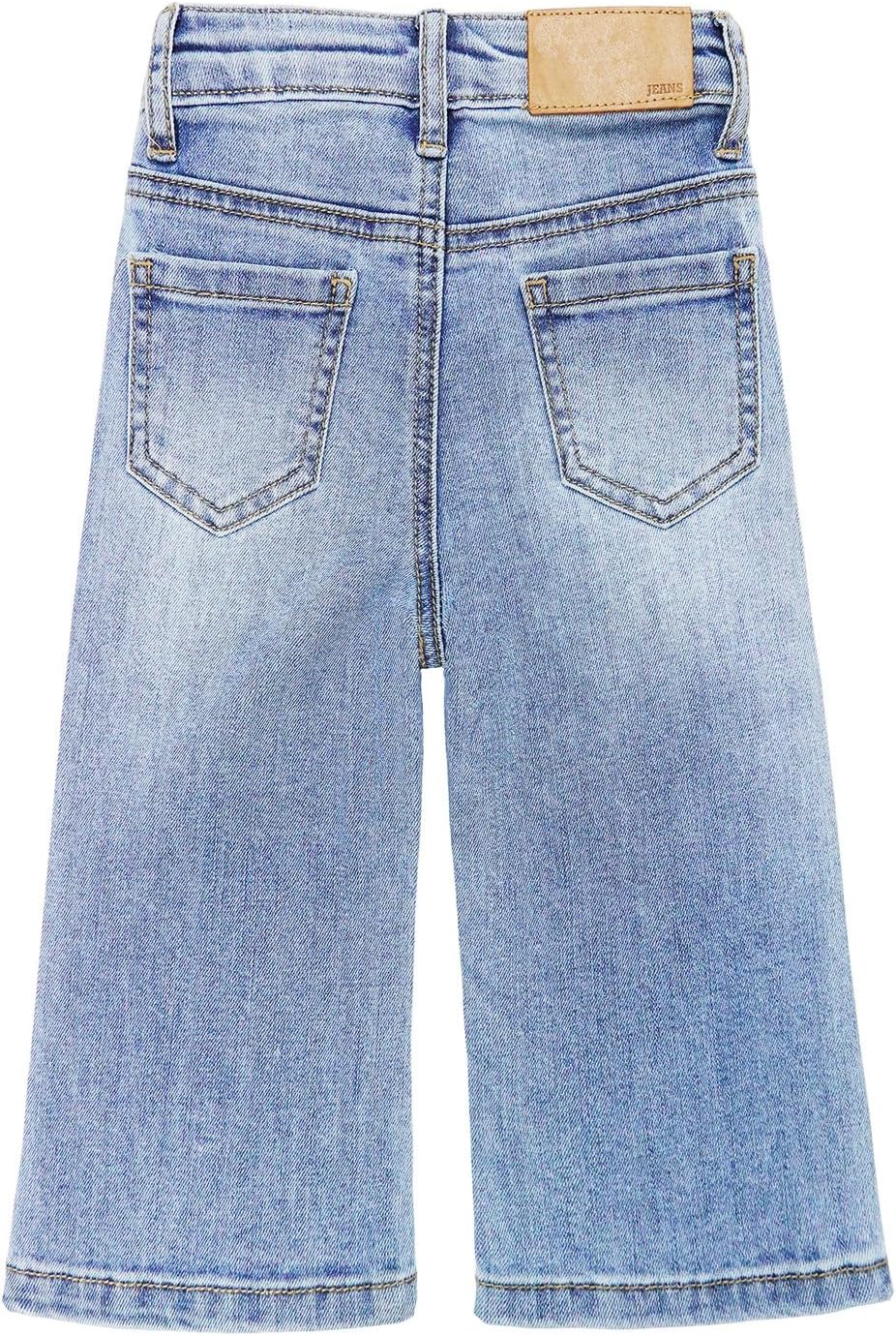 KIDSCOOL SPACE Baby Girsl Wide-Leg Jeans,Heart-shapped Leather Decoration Denim Pants - Image 2