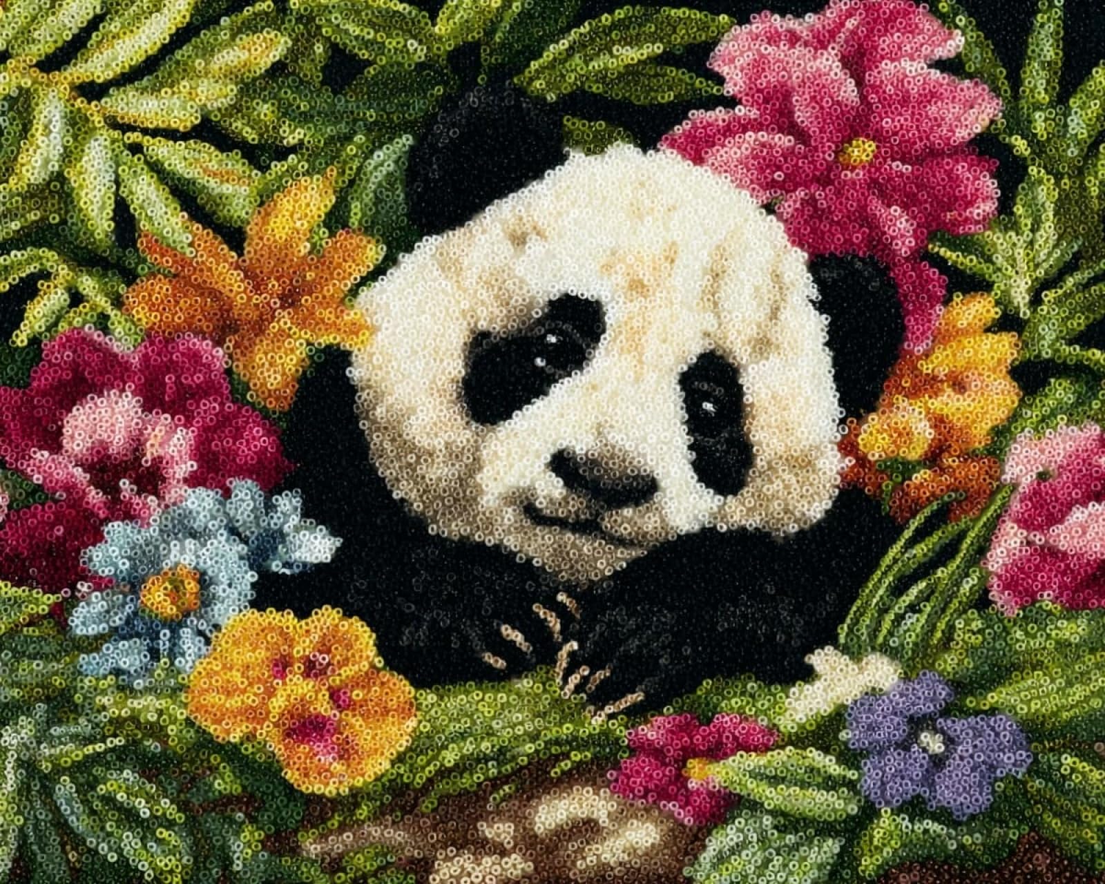 Wallphantom Latch Hook Rug Kits,Pandas and Flowers,DIY Crochet Rug Making Kit for Adults Kids,3D Cross Stitch Carpet Embroidery Needlework Crocheting for Home Decor,60x90cm