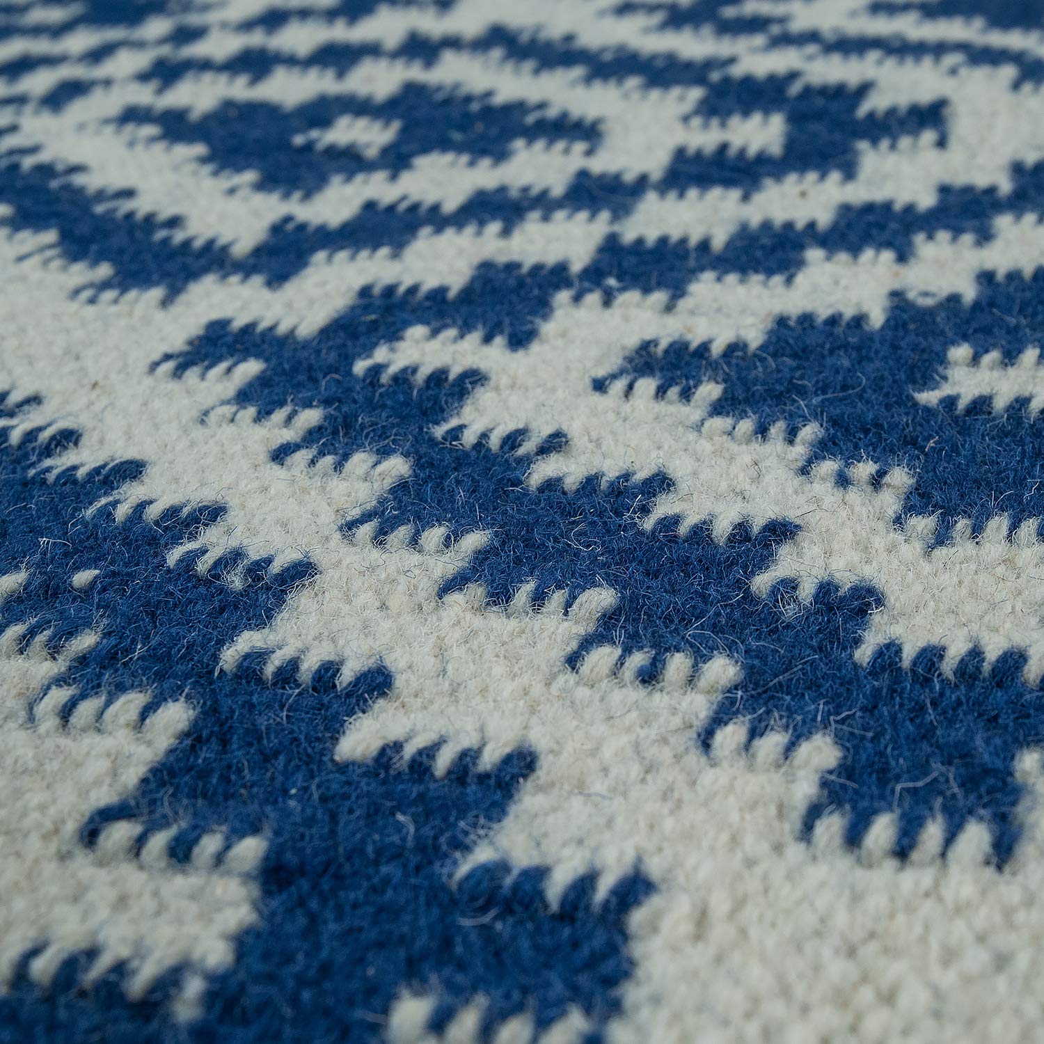 Paco Home Teppich Modern Marokkanische Muster Handgewebt Skandi Rauten Fransen Blau Weiß, Grösse:80x150 cm