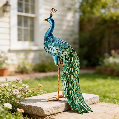 Miniatura 3 de Estatua Chisheen de pavo real solar para jardín, decoración de jardín, arte de metal para el césped, terraza, fiesta, decoración de boda