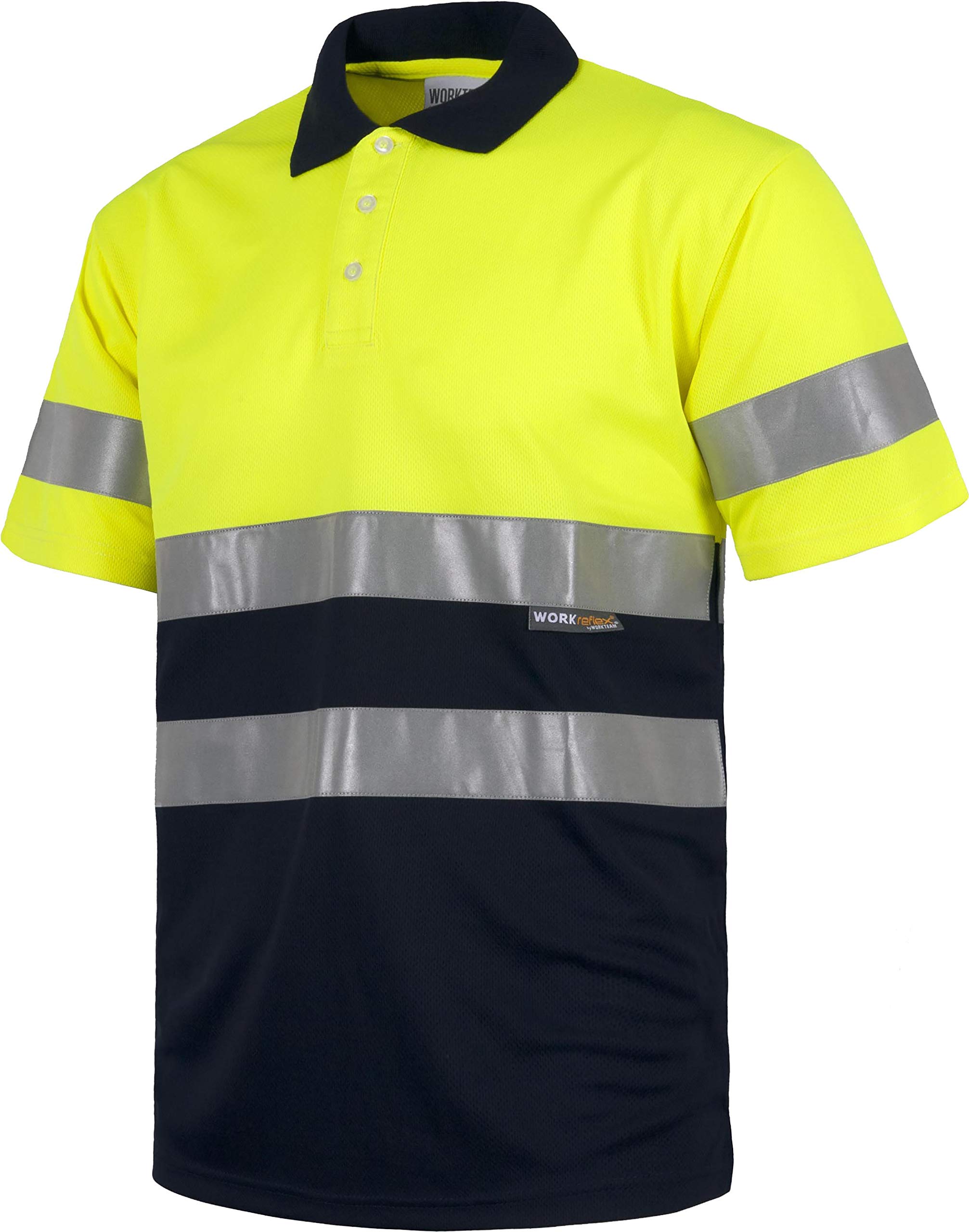 WORKTEAM Polo Alta Visibilidad EN ISO 20471 Manga Corta Cintas Reflectantes Tallas Grandes Unisex