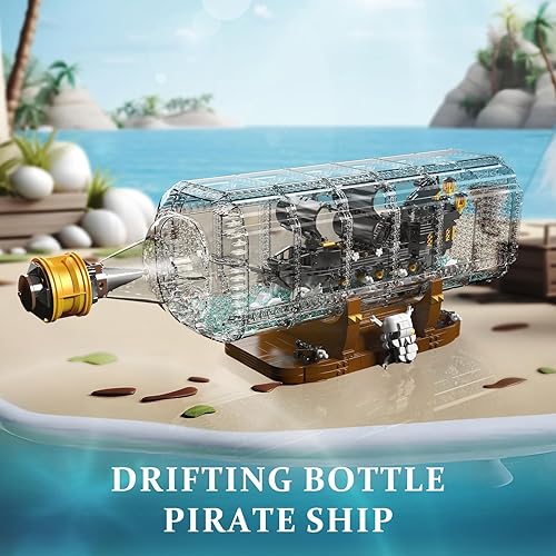 Miniatura 5 de Mould King 10065 Drift Bottle con juego de bloques de construcción de barco perla negra, modelo de barco pirata en botella, kit de construcción con