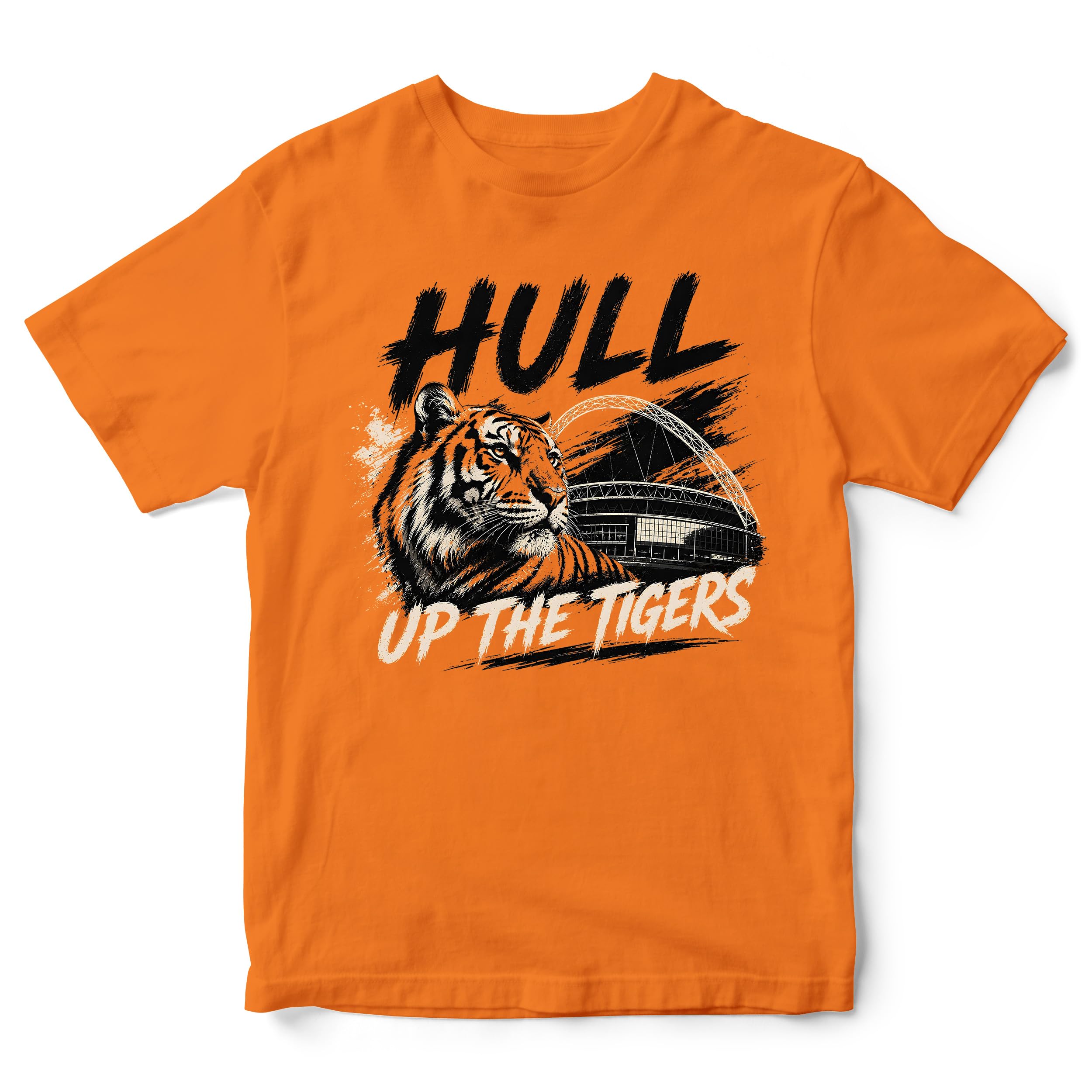 Kids Hull T Shirt - Up The Tigers Stadium Amber Black Football Supporter Tee, 7-8 Years, Orange