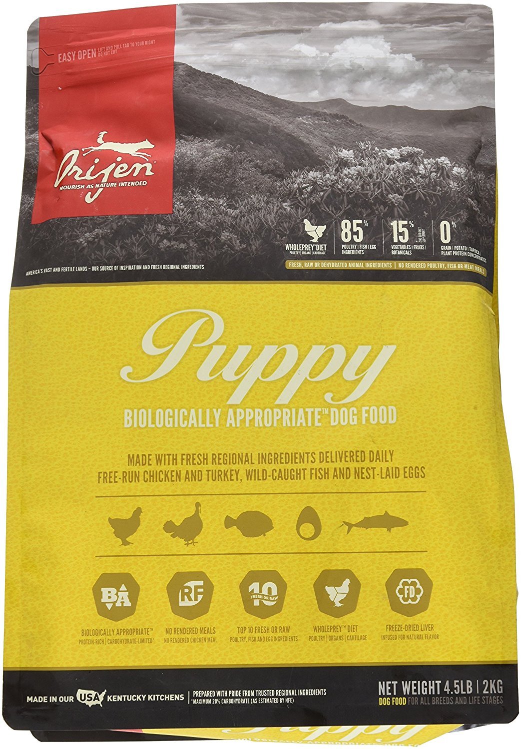 Orijen 4.5 LB Puppy Dry Dog Food Formula. (1 Pack) Grain Free Puppy Food