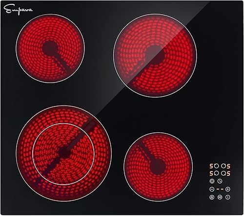 Miniatura 6 de Empava Estufa eléctrica con certificación ETL, 4 quemadores radiantes, incluyendo elemento de doble zona, temporizador de 1 a 99 minutos, bloqueo de