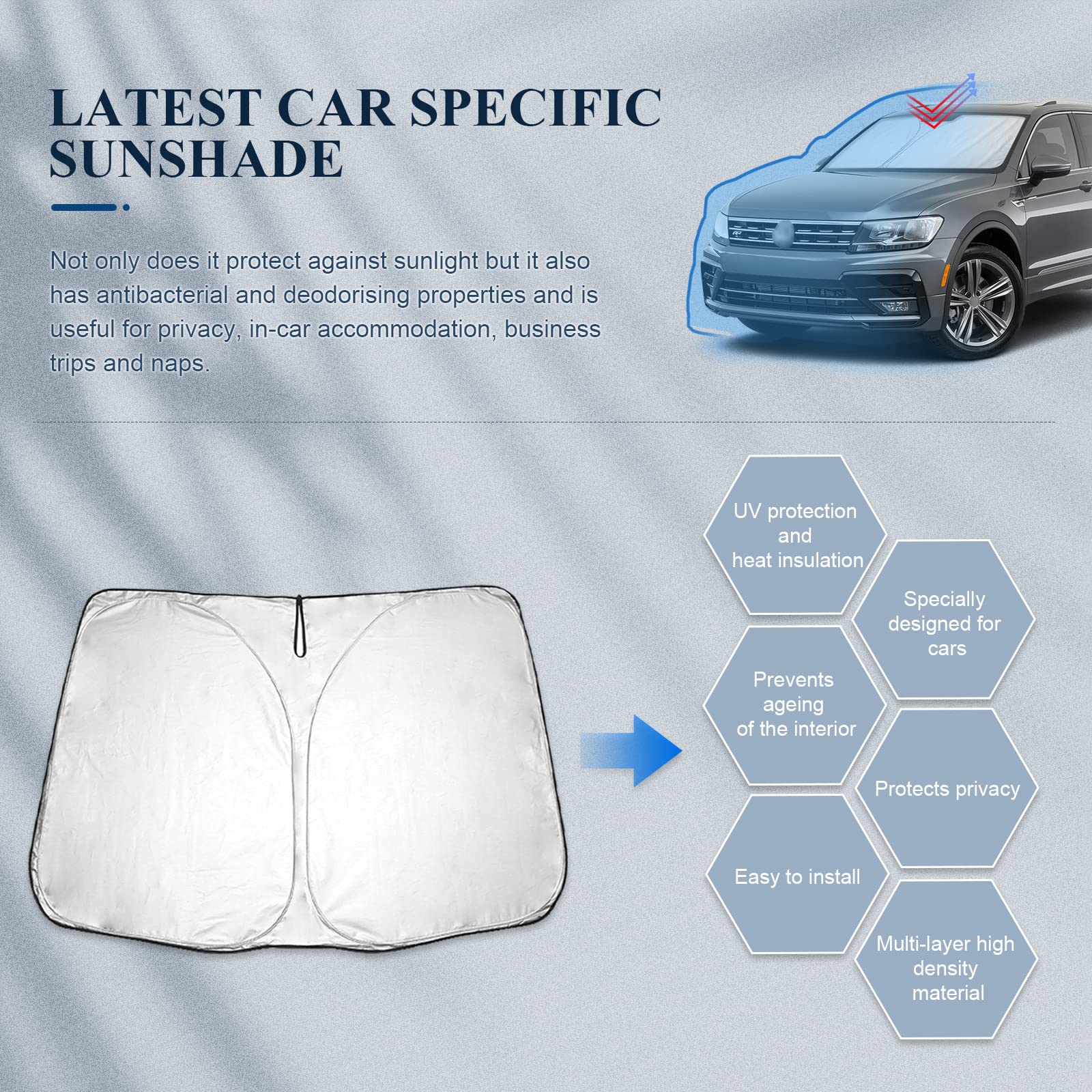 BIBIBO Parasole Auto Parabrezza compatibile con VW Tiguan 2016-2024 SEAT Tarraco 2019-2024, Parasole per Auto per la Parabrezza Anteriore, Copri Cruscotto Auto Interno Contro i Raggi UV