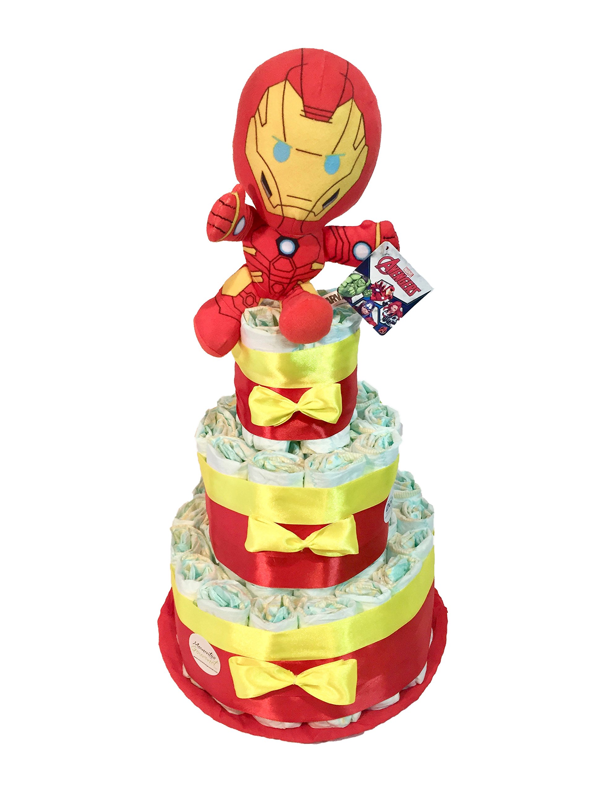 Tarta de pañales The Avengers Iron Man (Talla 2 (3-6 kg)) by MomentosGourmet Añade tu dedicatoria personalizada. Regalo para bebé muy práctico. Cesta Canastilla recién nacido. Diaper Cake