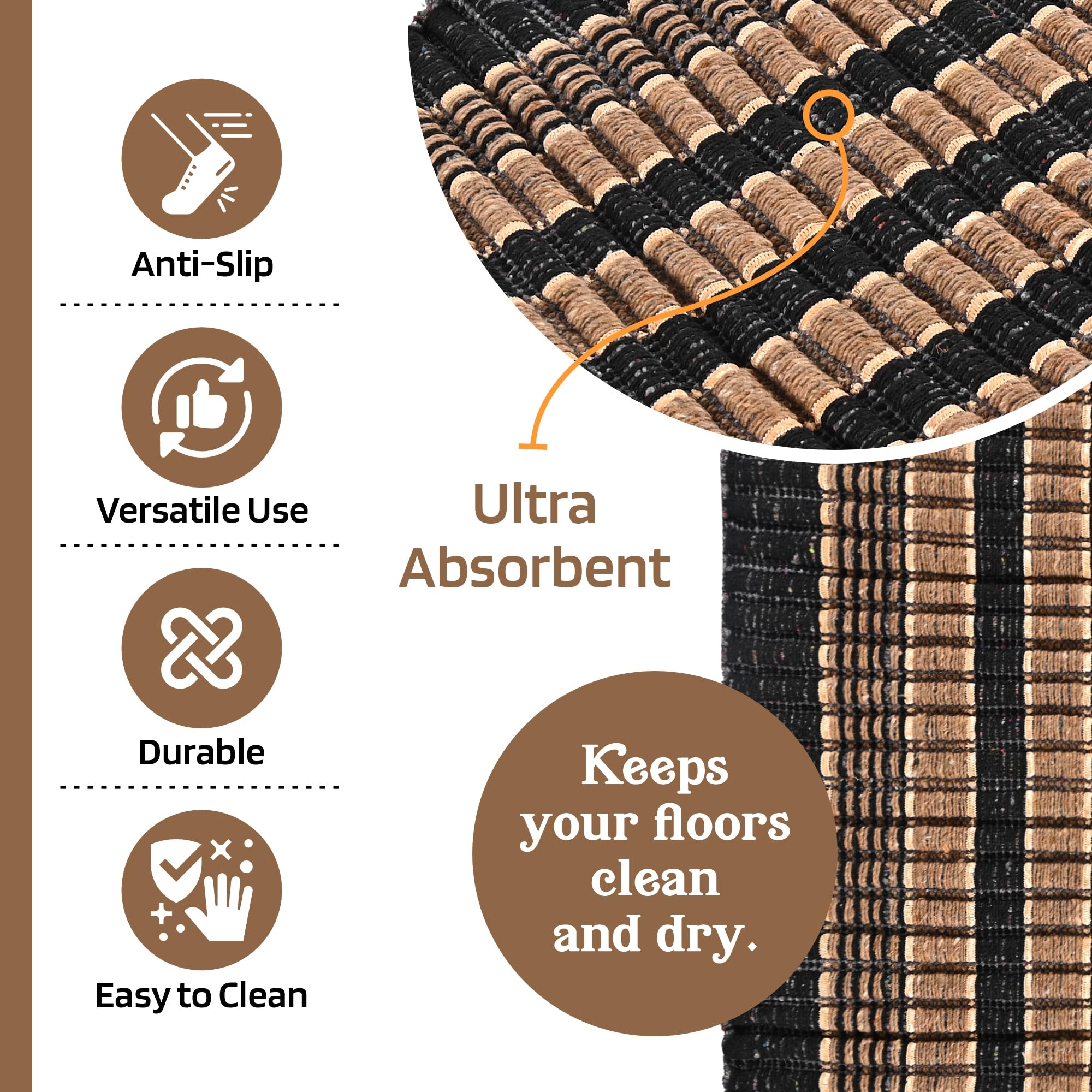 6 Pack Cotton Door Mats - Durable & Water Resistant -6