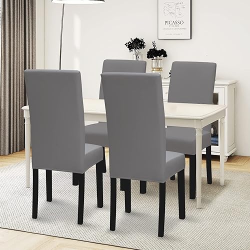 Miniatura 2 de Easy-Going Juego de 4 fundas elásticas para sillas de comedor, fundas para sillas Parsons para comedor, ceremonia, banquete, color gris claro