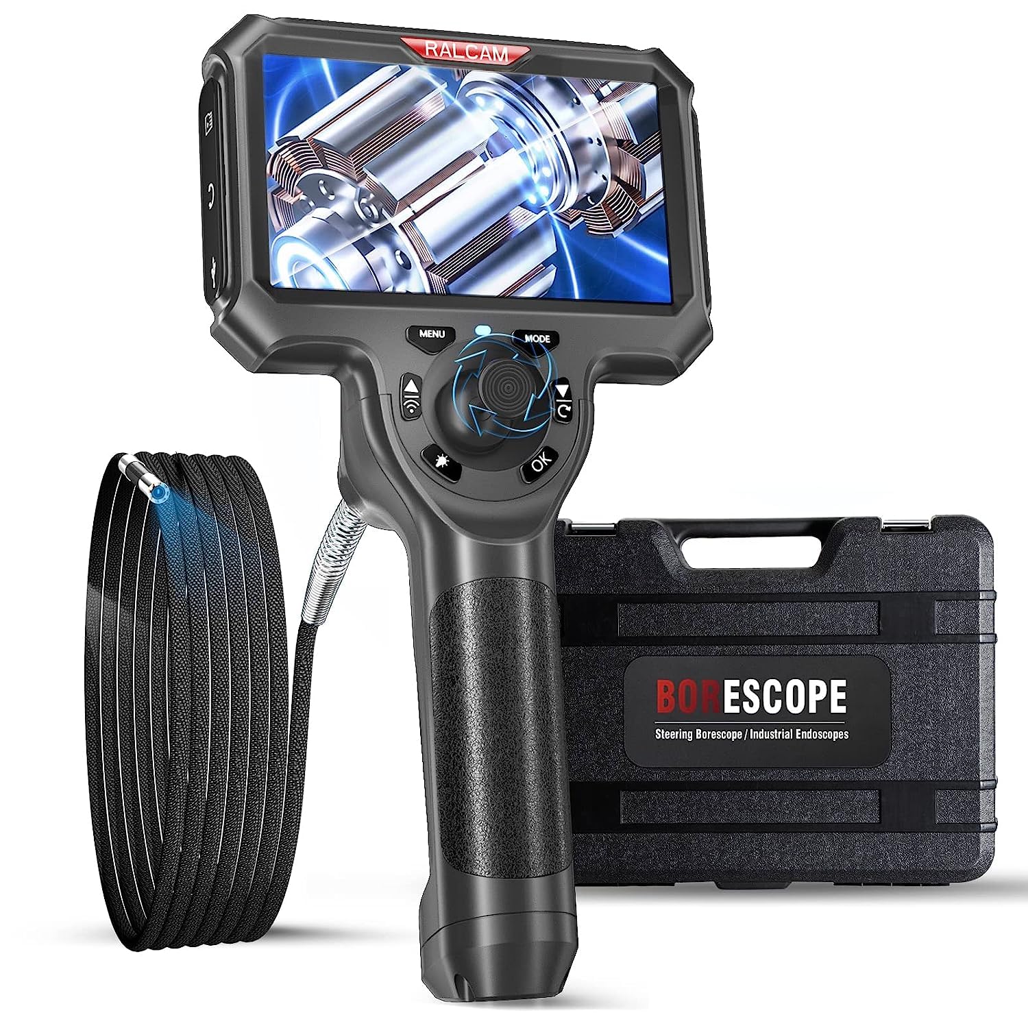 Endoscope Relcam M6 SERIES Four-way 360° Steering Endoscop 5.0" IPS (1280 * 720) HD Display Wear-resistant High Density Tungsten Tube 8 Menu Language(M606-Φ6.0 * 12-1M)