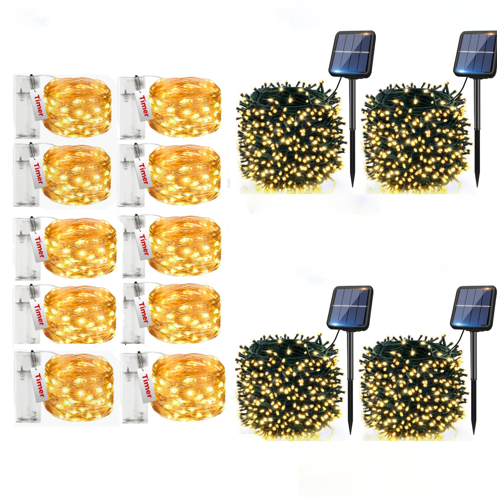4 Pack Solar String Lights Outdoor, Extra Long Solar Christmas Lights Outside Waterproof, 10 Pack Fairy Lights Battery Operated with Timer, 10FT 30LED Twinkle Lights Waterproof