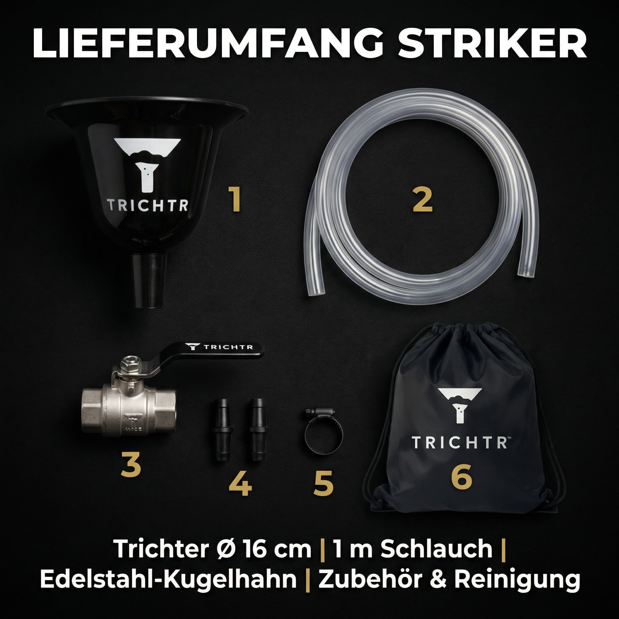 Striker Premium Bierbong Biertrichter mit Edelstahl-Kugelhahn 1L Fassungsvermögen