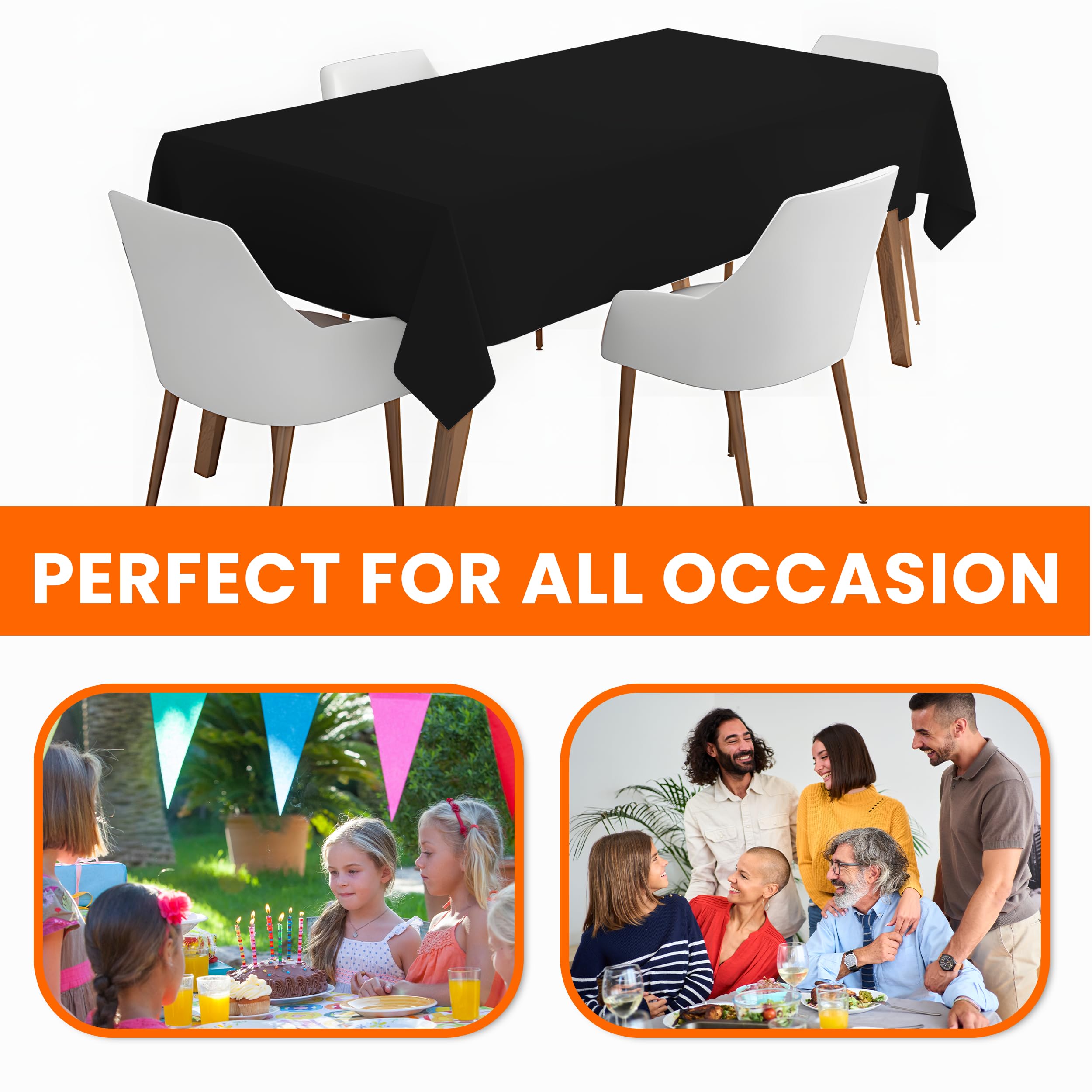 LEMON + Co. Rollo de mantel de plástico negro de alta calidad, 54 x 300 pies, para fiestas, con caja de corte, mantel desechable rectangular y redondo cortado a medida