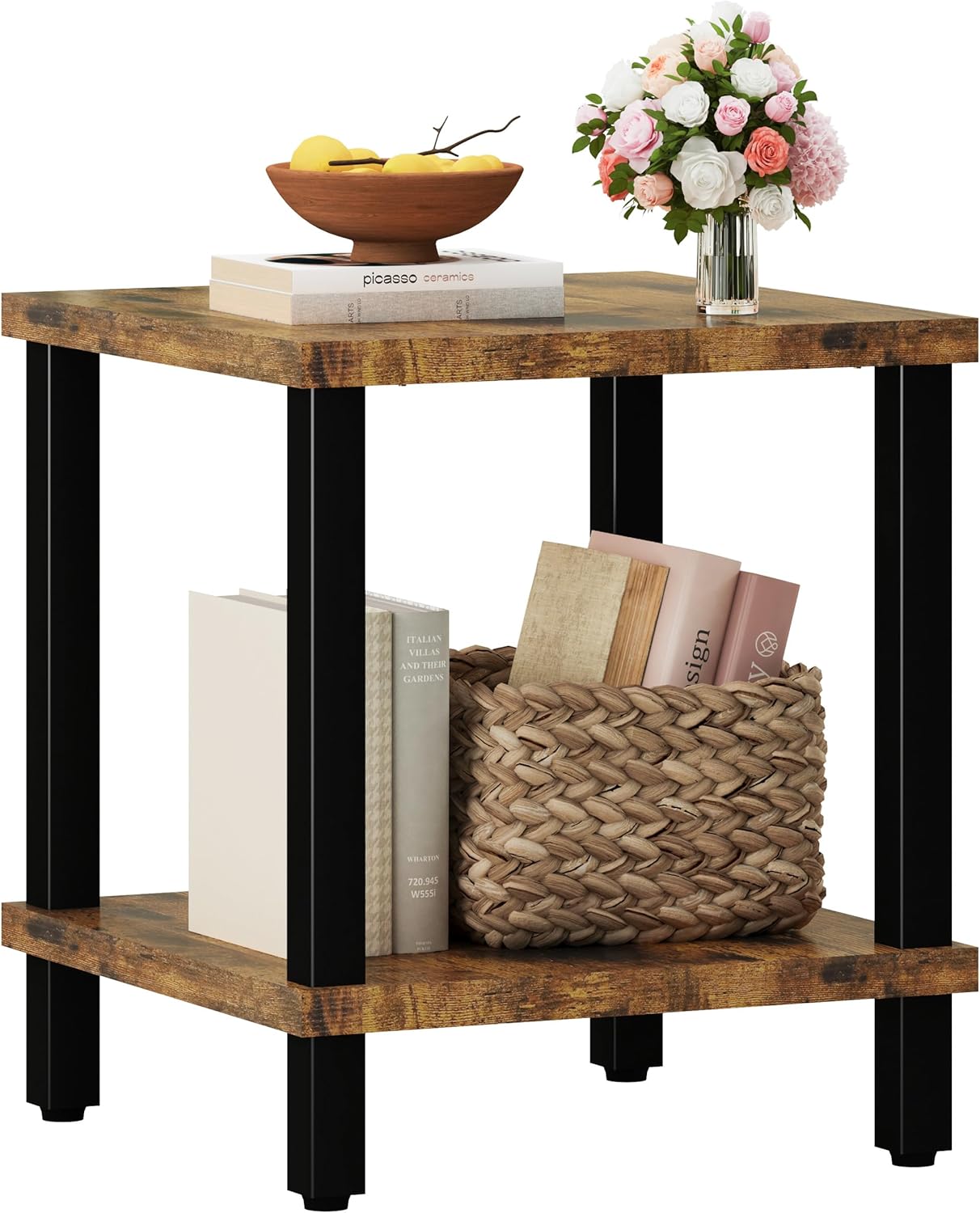 Large End Table Square Side Table Modern Sofa Table 20 Inch Industrial Coffee Table NightStand with 2-Tier Storage Shelf for Living Room Bedroom Rustic Brown MLBZ06R Rustic Brown Modern