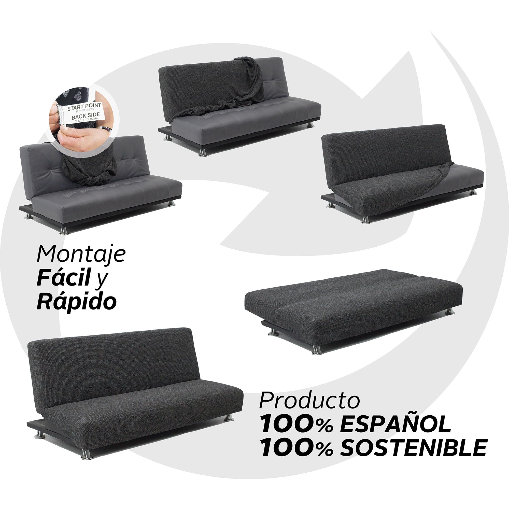 FAVERTI® Funda Elástica Sofá Cama Click Clack Tres Plazas | Modelo Reale | Gris | Funda Sofá Cama Universal | Protector de Calidad de Tejido Jacquard Tacto algodón