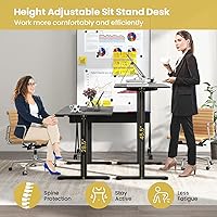 Vista 4 de GOFLAME Height Adjustable Electric Standing Desk, 44 x 24 Inches Sit to Stand Computer Workstation with Cable Management Hole, Ergonomic Stand up