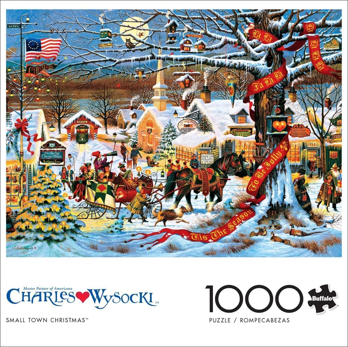 Buffalo Games - 1000 Piece Jigsaw Puzzle - Chrarles Wysocki Holiday Small Town Christmas - Challenging Holiday Scene Puzzles for Families and Adults