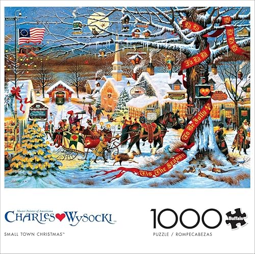 Miniatura 4 de Rompecabezas de 1000 piezas de Buffalo Games, diseño de Charles Wysocki: pequeño pueblo en Navidad