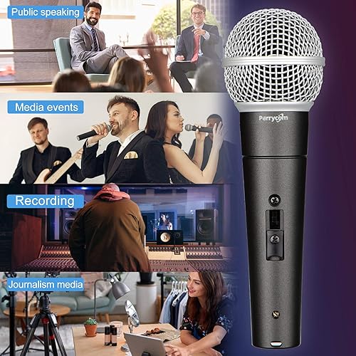 Miniatura 7 de Perrycom Micrófono vocal dinámico profesional con interruptor de encendido y apagado, micrófono XLR de metal dinámico cardioide compatible con