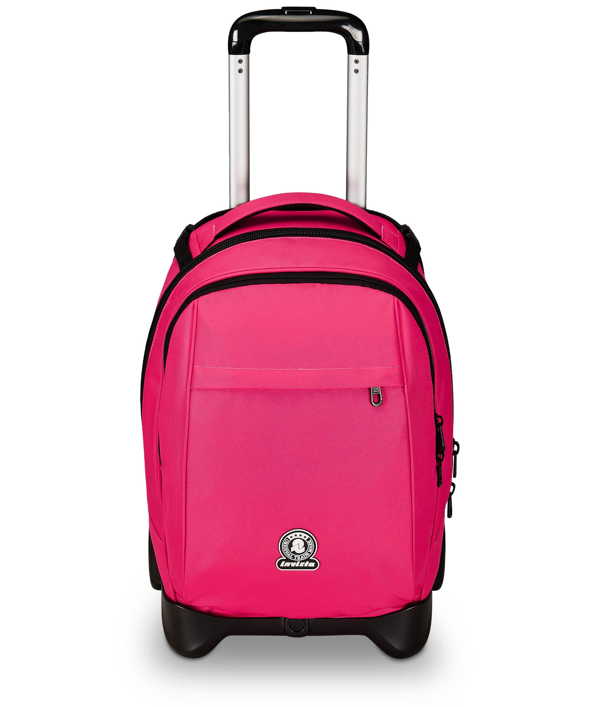 Invicta Trolley Scuola New Tech Solid Rosa, 3 in 1, Zaino con Carrello Sganciabile, Multi Tasche, Maxi Capacità, Ragazzi