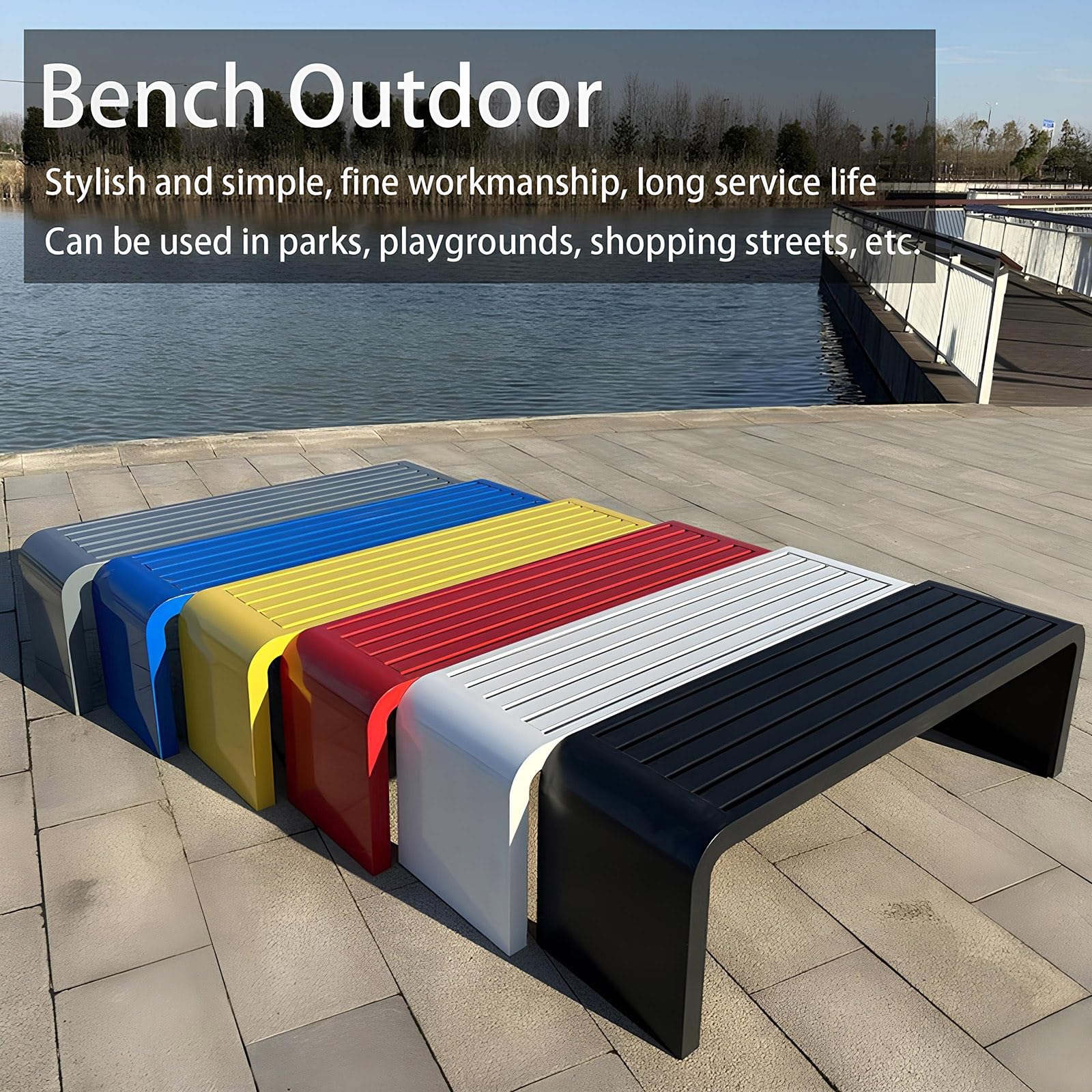 Genérico Banco Exterior Duradero para Parque, Piscina, Porche y Patio Trasero: Elegante Asiento para Porche Delantero sin Respaldo, Resistente a la Intemperie y con diseño Que Ahorra Espacio.