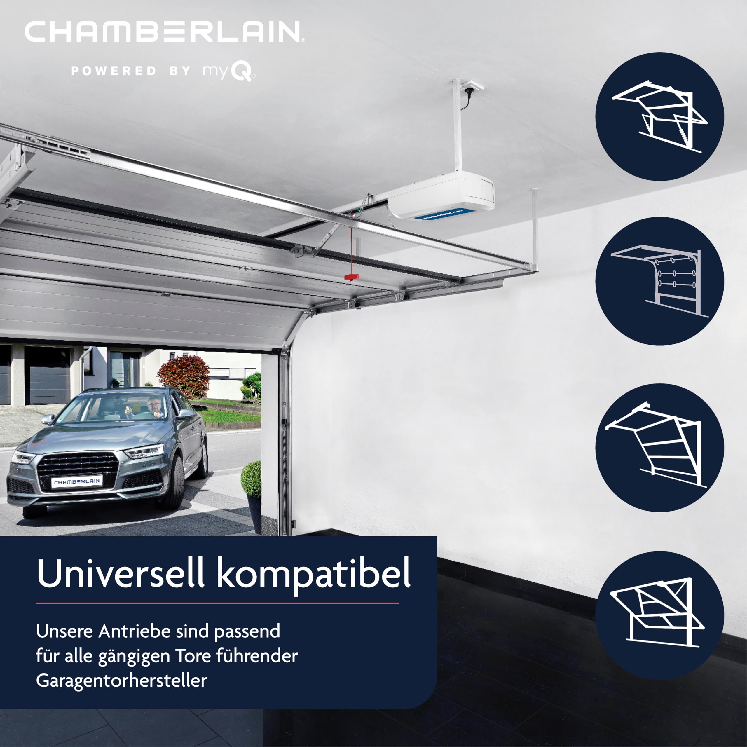 Chamberlain ML1040EV - Accionamiento para puerta de garaje - Silencioso y fuerte: 1000 N fuerza de tracción máx. 140 kg de peso de la puerta - Capacidad para Smart Home - Montaje sencillo - Incluye