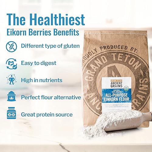 Miniatura 4 de Grand Teton Ancient Grains - Harina de Einkorn 100% orgánica multiusos, harina de Einkorn orgánica y sin OMG, harina de Einkorn, rica en vitaminas y
