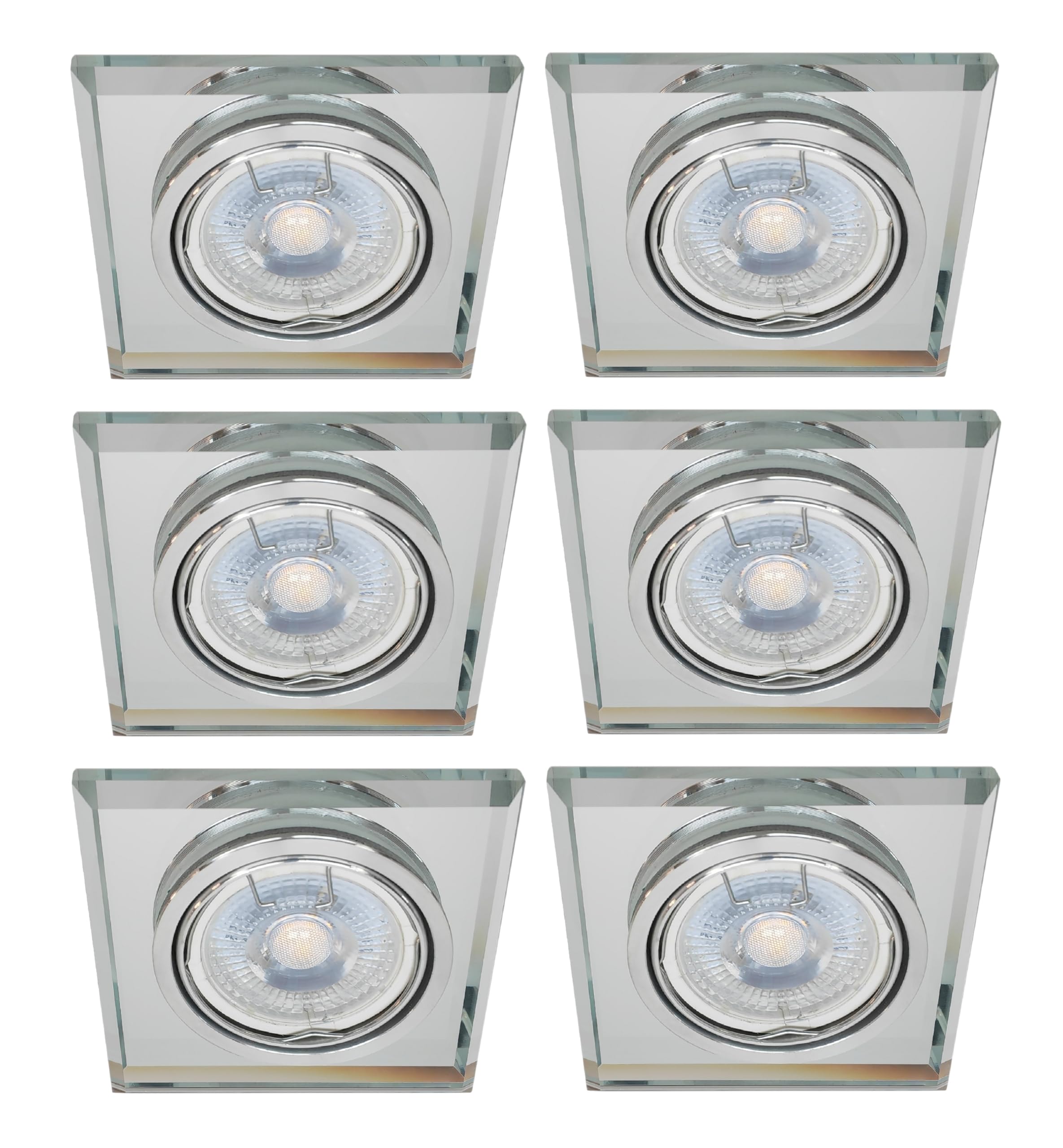 Trango 6er Set Design LED Einbaustrahler 6729S-06MCOB Einbauleuchten I Deckenstrahler I Strahler aus handgeschliffenes Glas & Alu incl. 6x 5 Watt LED Modul Ultra flach Deckenspots I Einbauspots