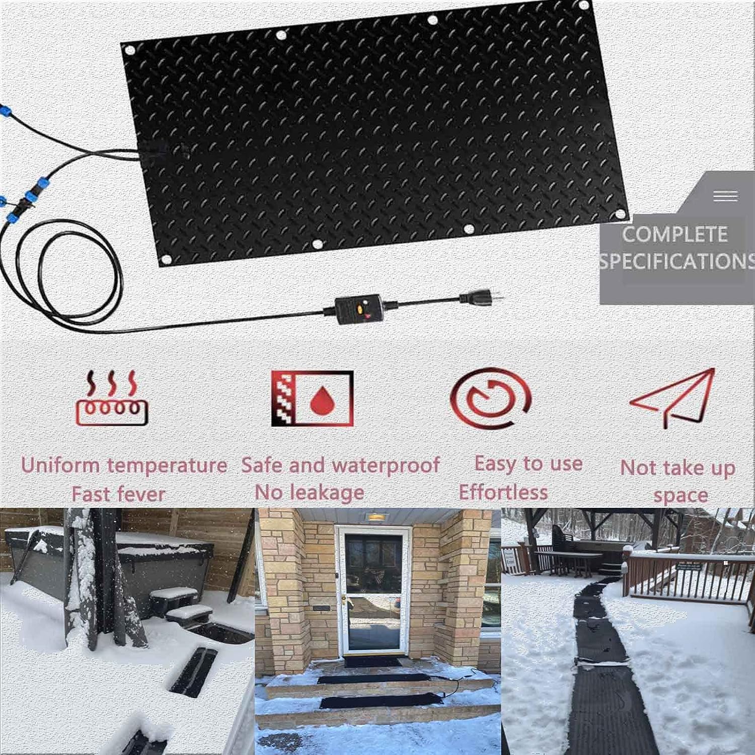 12in/15.7in/20in/23.6in Various Sizes Heated Snow Melting Mats for Walkways -Heated Outdoor Steps Mat- Snow Melting Mats for Winter Snow Removal - Trusted Snow and (1pcs-40x360cm/(15.7x142in))