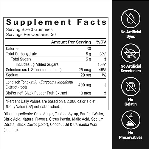 Miniatura 5 de Force Factor Longjack Tongkat Ali - Gomitas Tongkat Ali para hombres para apoyar la vitalidad masculina y la conducción, 400 mg de Tongkat Ali con