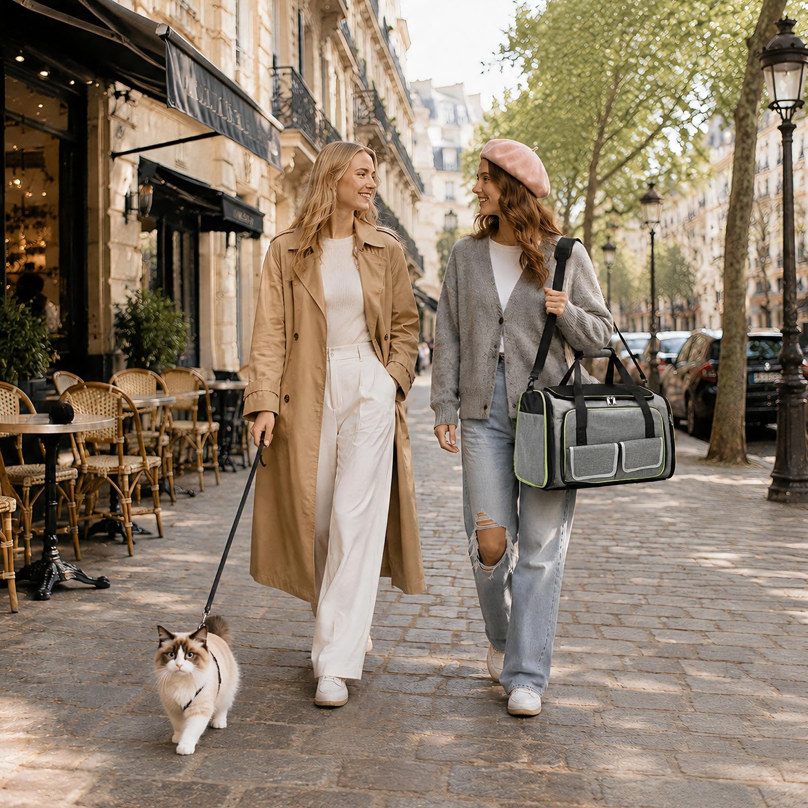 PETCUTE Transportín Perro Gato,Expandible Transportín para Perros,Bolsa Transporte Transpirable para Mascotas,Bolso Plegable de Viaje para Gatos con Colchón Suave y Bolsillos Laterales,M