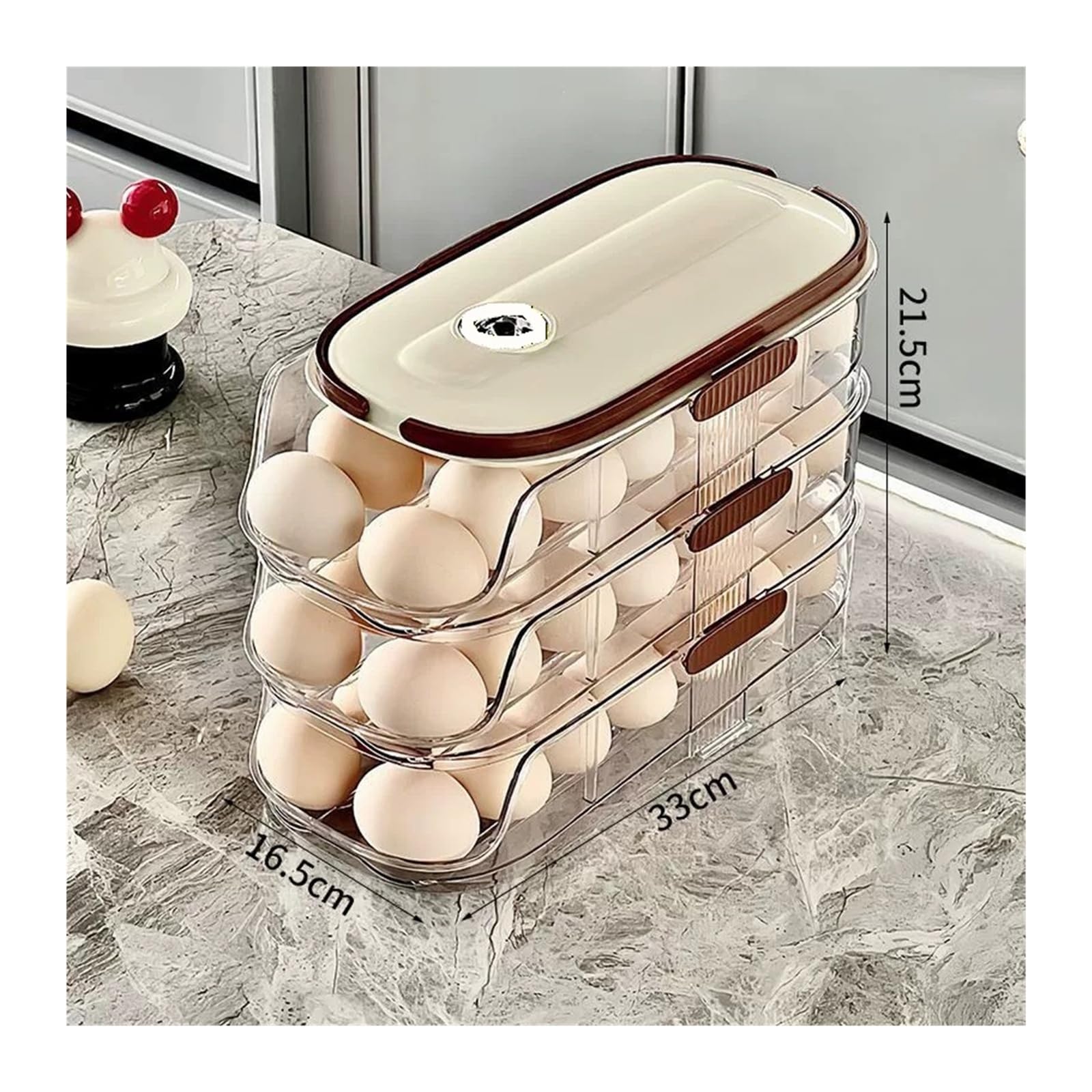 Soporte grande para huevos para nevera, organizador automático de plástico transparente, dispensador de huevos apilable y contenedor de almacenamiento (M)