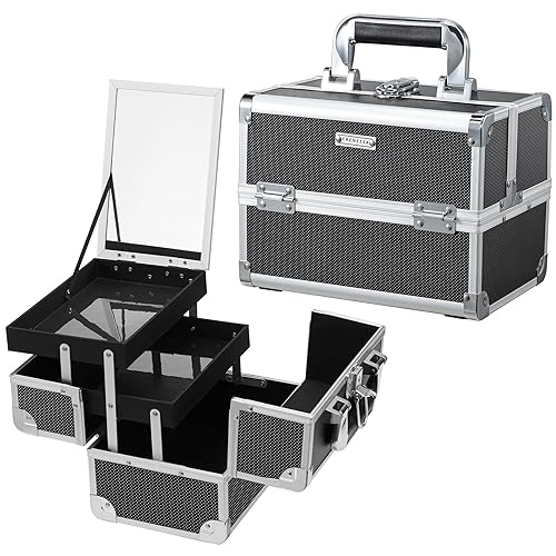 Frenessa Estuche de maquillaje portátil, caja de cosméticos, kit de almacenamiento de uñas para niñas, tecnología de uñas, manualidades, 2 bandejas