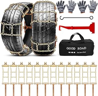 Datanly 12 Packs Tire Chains Thickened Snow Chains for Car, Emergency Tire Chains Car Anti Slip Snow Chains for SUV Truck Car RV Driving in Snow, Sand, Mud and Steep Slopes Ice, Tire Width 215-285 mm