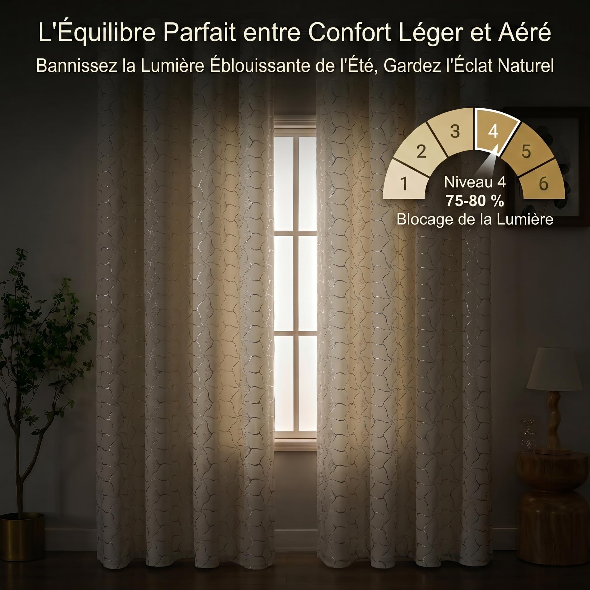 Lot de 2 Rideaux crème doré à Motif géométrique, H260 x l140 cm, Velours Doux, Rideaux obscurcissants 75-80%, œillets métal 4 cm, Salon Chambre Bureau