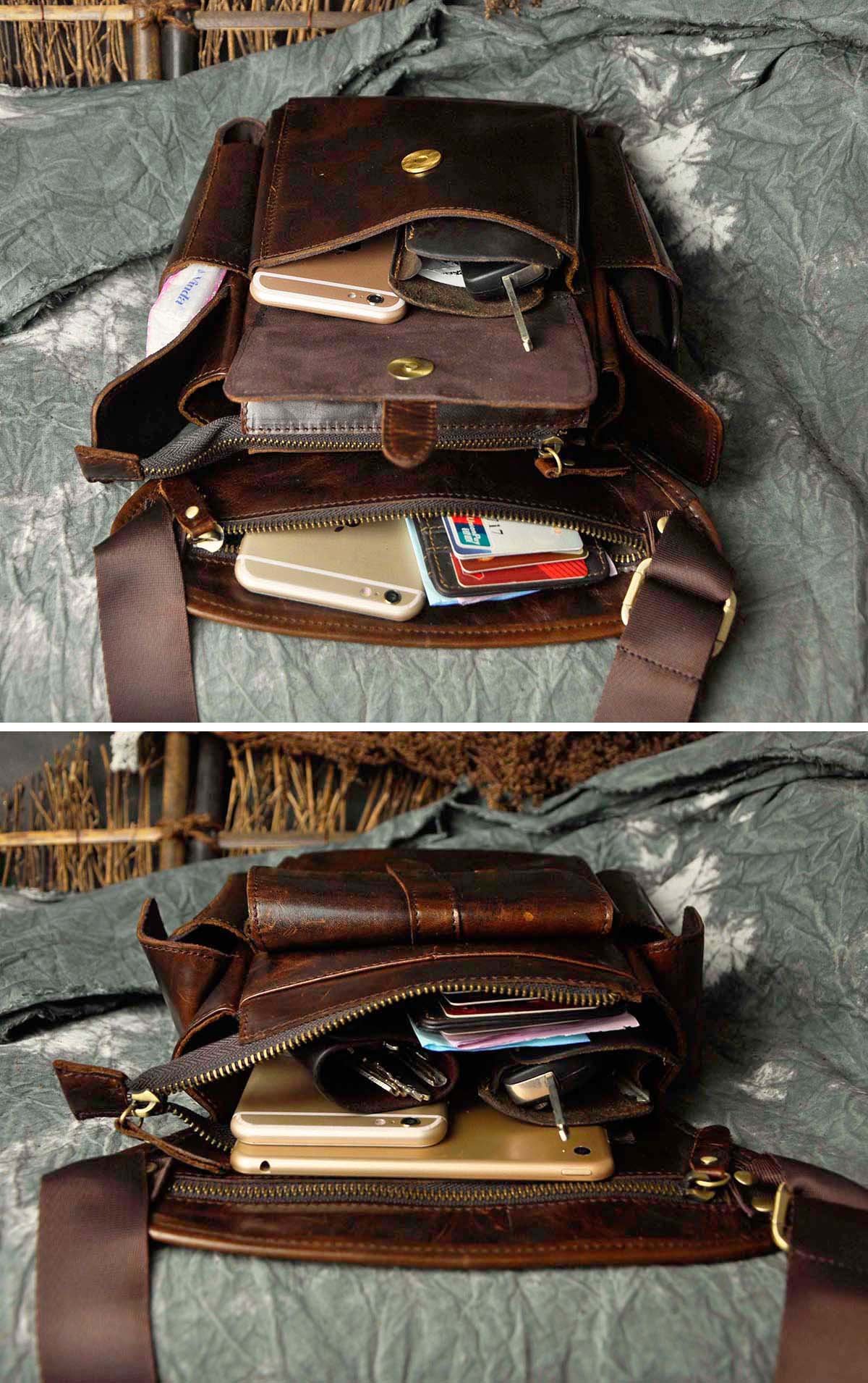 Le'aokuu Sacs en Cuir Véritable Messager Sac de Jambe Sacs à la Taille Sports Randonnée (913-5 A3 Café)