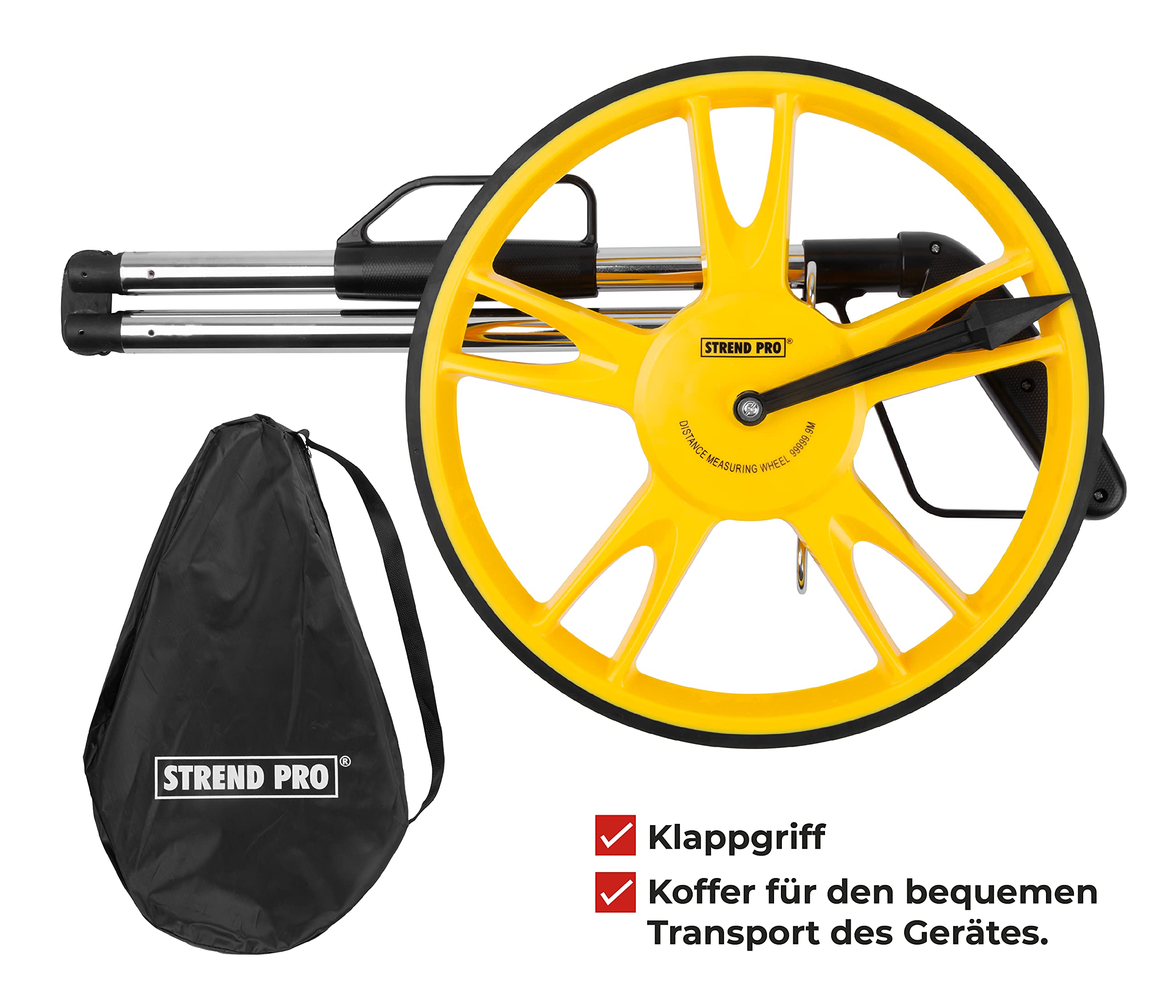 STREND PRO Entfernungstrecken Messrad 0-9999 meter | Messrad Meterzähler zur genauen Messung von Linien, Flächen, Messgerät Entfernung, Messwerkzeug…