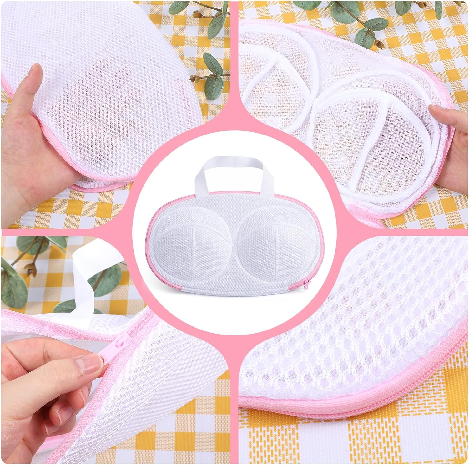 Bra Washing Bags for Laundry, 2 Pack Pink Underwear Brassiere Wash Bag Set Bra Bags for Wash Machine With Zipper Lingerie Bag for Washing Delicates Women Bras Washer Protector