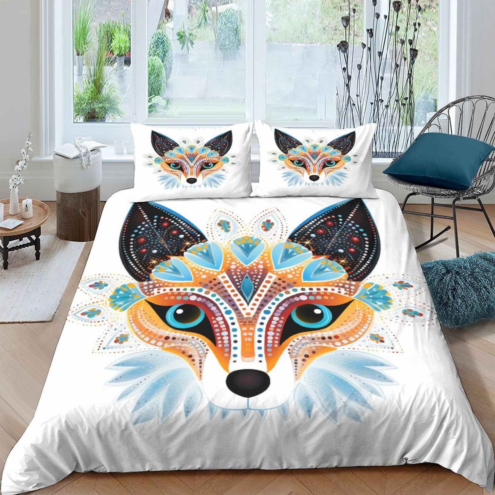Housse de couette renard microfibre douce anti-plis pour lit double