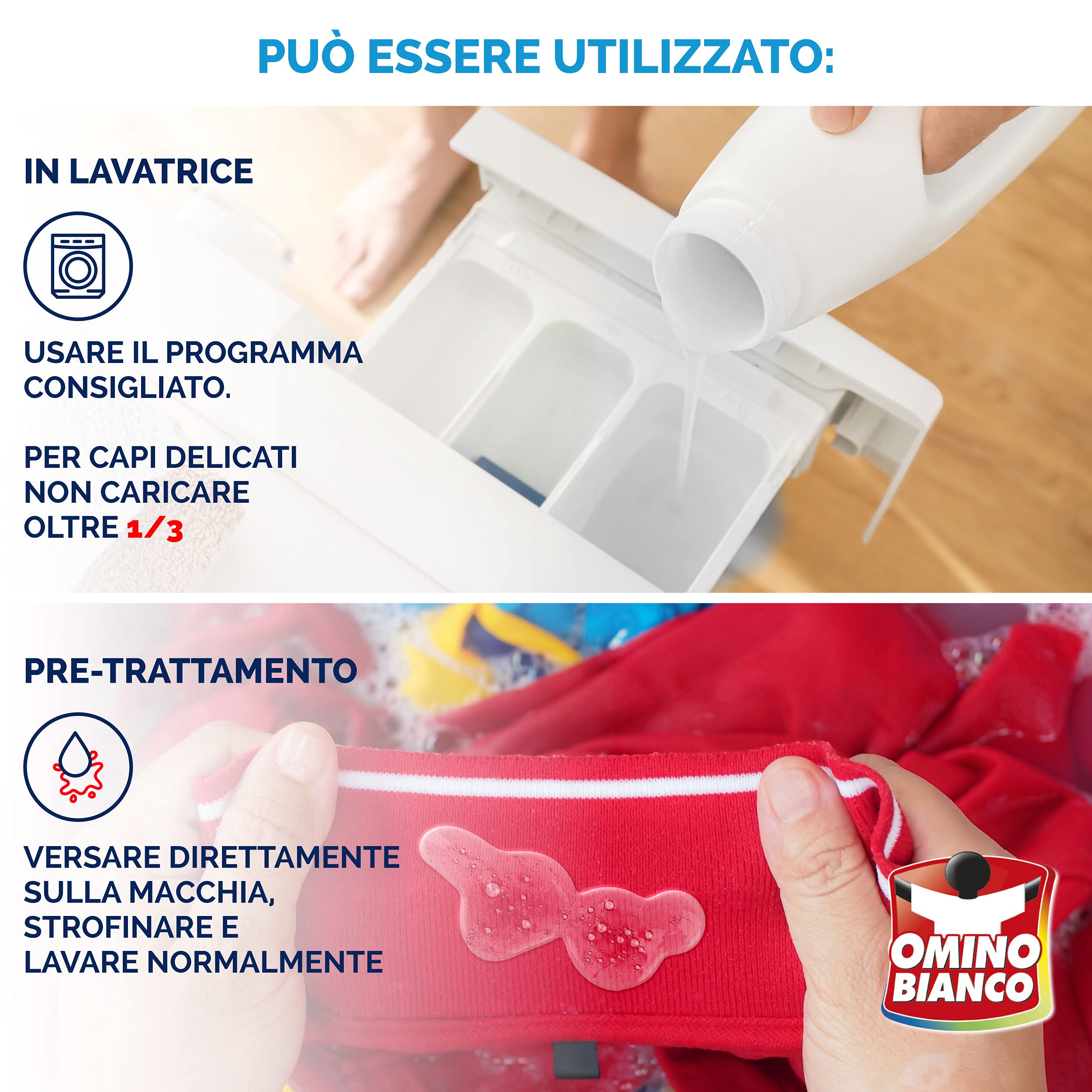 Omino Bianco - Detergente para lavadora, higienizante líquido, higieniza las prendas y elimina los gérmenes y bacterias, formato conveniente, 240 lavados, 2000 ml x 6 paquetes