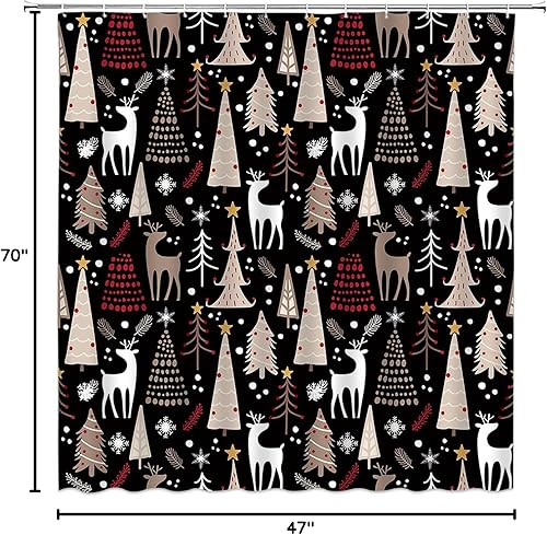 Miniatura 7 de Cortina de ducha de Navidad, pino, ciervo, reno, copo de nieve, estrella, invierno, vacaciones, festival de Navidad, vida silvestre, beige, rojo,