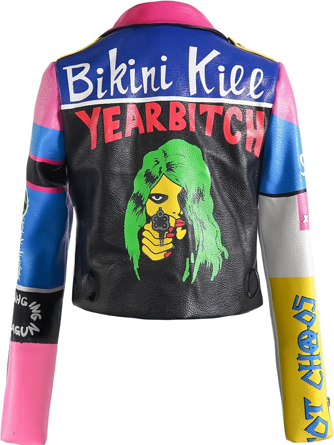 DARKSHE Women's Faux Leather PU Jacket, Graffiti Studded Rivet Punk Biker Moto Fashion Coat with Long Sleeve - Image 3