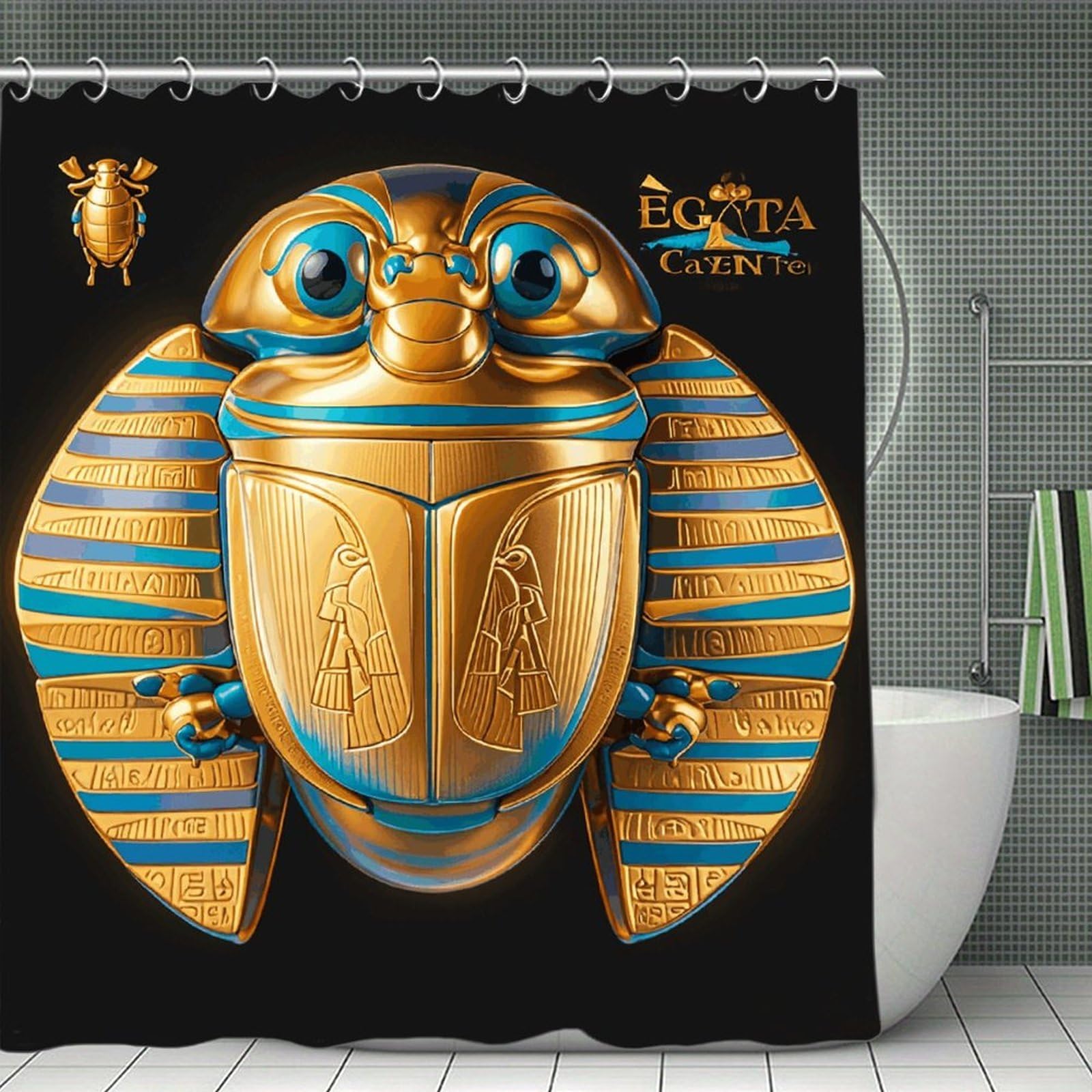 QMNLKH Egyptian Scarab Shower Curtain with Hooks, Waterproof Bath Curtains for Bathroom, Lightweight Bath Curtains Liner for Hotel, Personalized Bath Curtain for Spa, 70.8 Inch