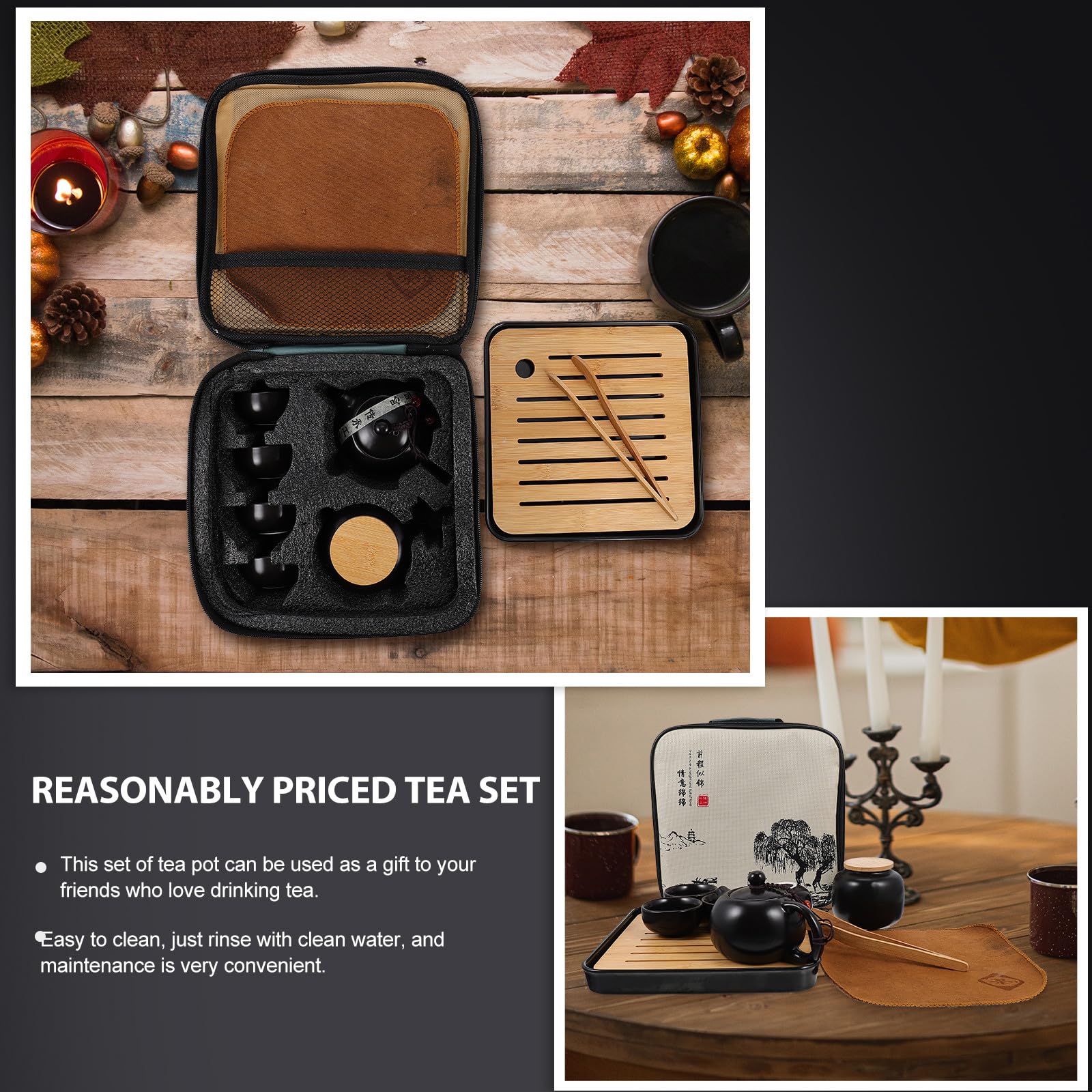 Beaupretty Service à Thé Portable 1 Set Complet Facile à Nettoyer Théière Créative Kung Pao en Céramique Noire pour Table à Manger ou Fête pour Voyage