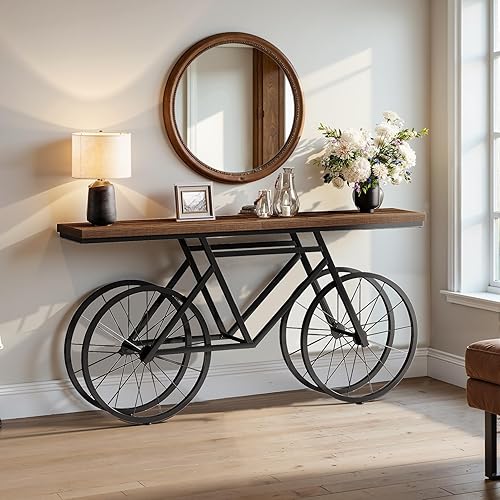 Miniatura 8 de Tribesigns Mesa consola extra larga, mesa de sofá estrecha de 70.9 pulgadas detrás del sofá con base de metal para bicicleta, mesa de entrada