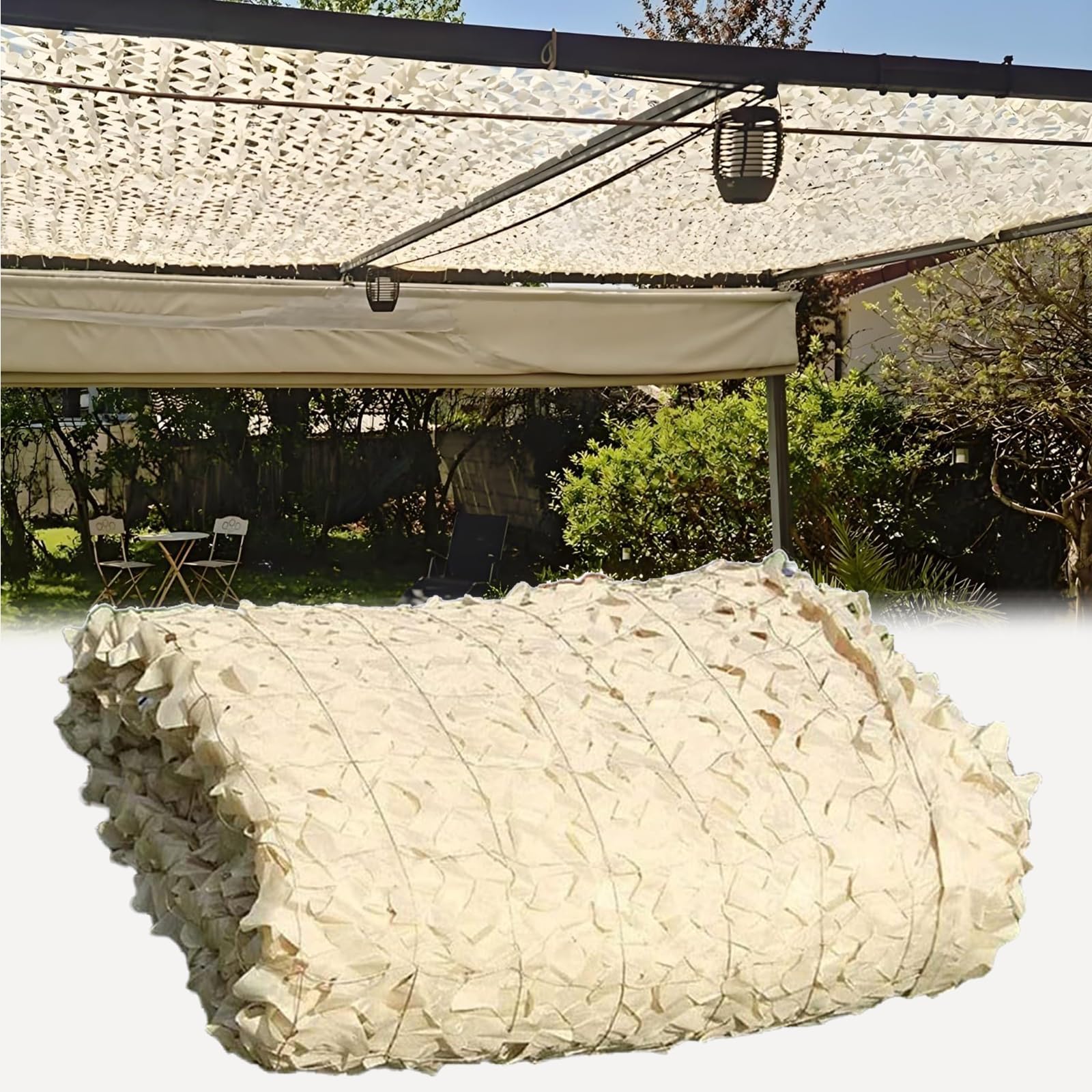 Filet de camouflage sable pour jardin et terrasse | Toile d'ombrage légère
