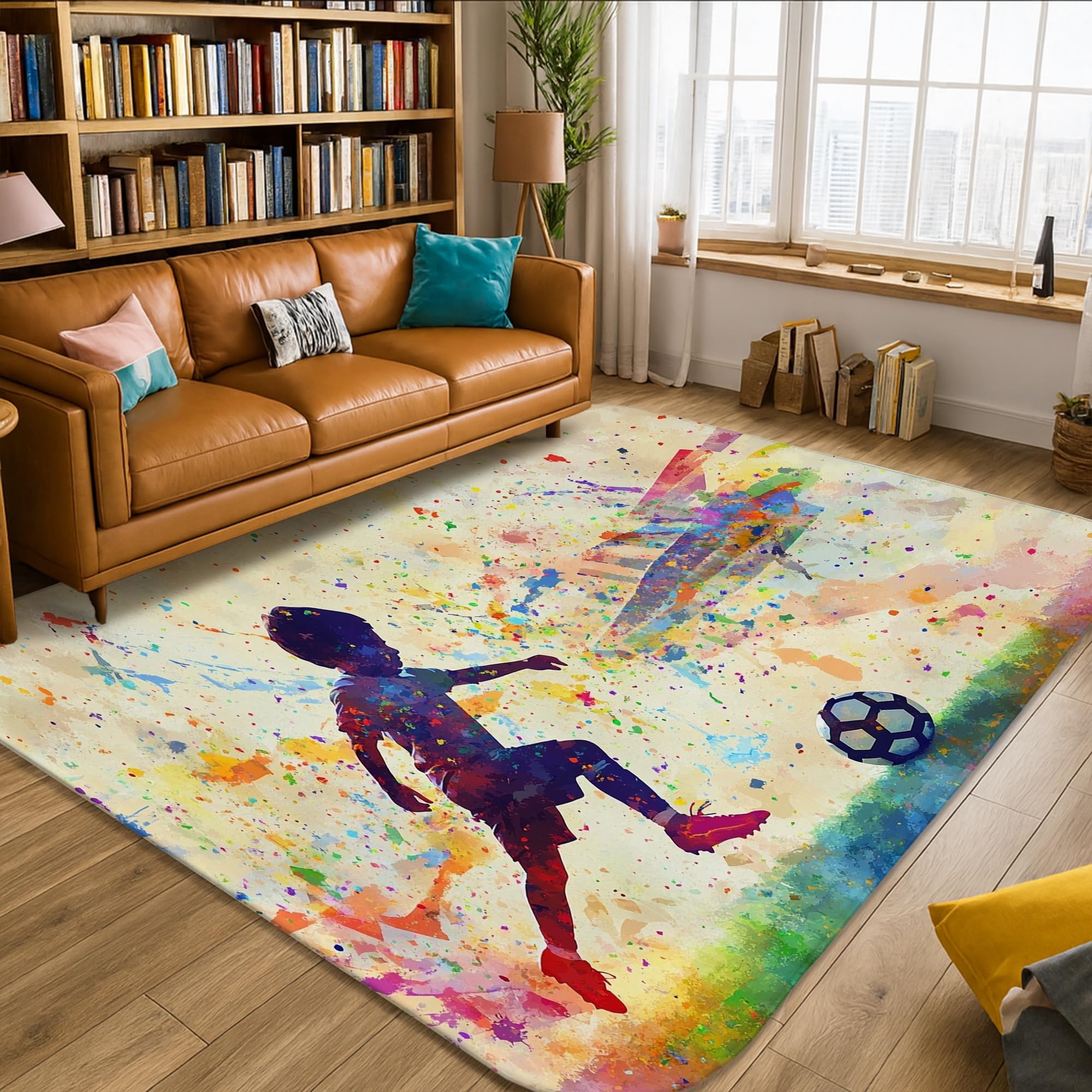 Tapis de football rectangulaire doux et tapis de salon multicolre résistant